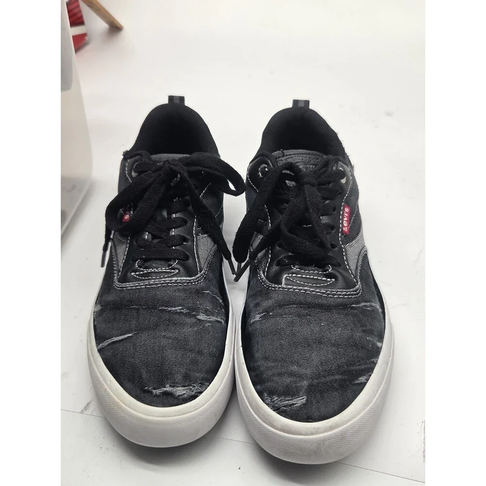 Levi Strauss Denim Lace Up Shoes Sneakers Distressed Look Mens Size 8 Gray